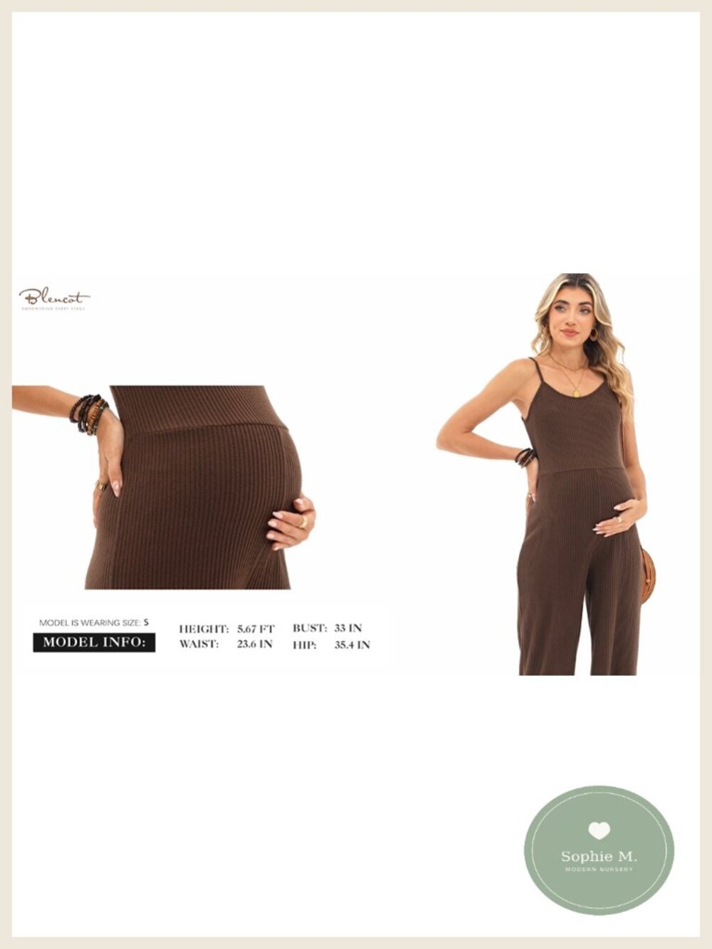 Maternity Ribbed Jumpsuit Stretchy One Piece Wide Leg Romper Sleeveless - Picture 6 of 6
